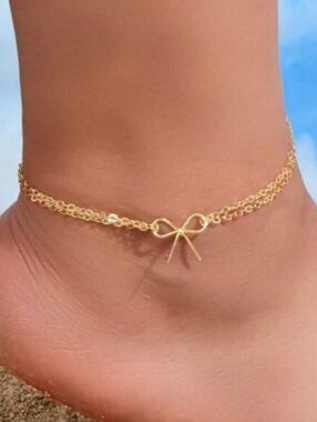 Free People Layered Gold Bow Anklet Ankle Bracelet